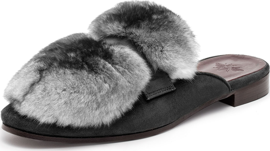 Bougeotte Suede and Chinchilla Fur Loafer Mules