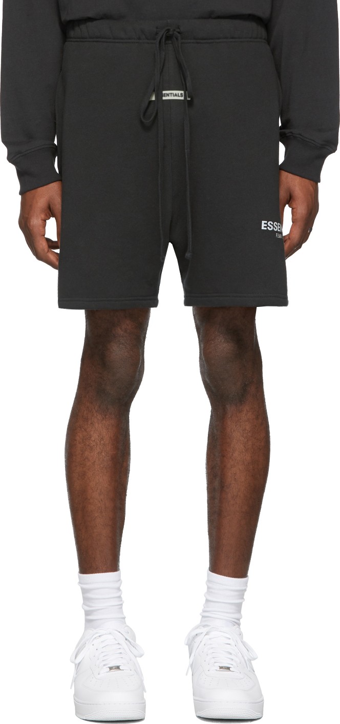 Essentials Black Reflective Logo Shorts