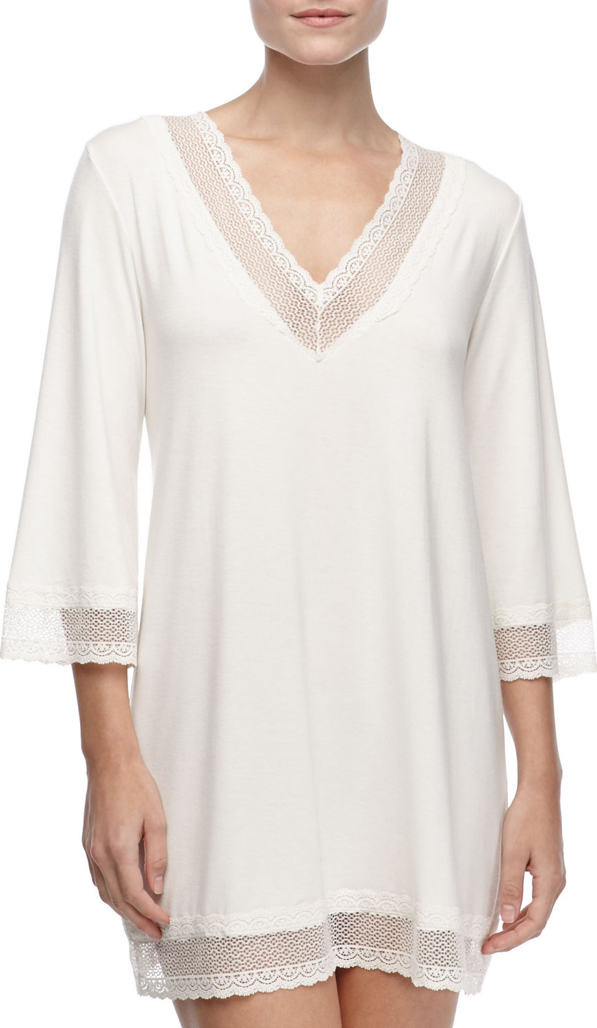 Eberjey Gisele 3/4-Sleeve Lace-Trim Tunic