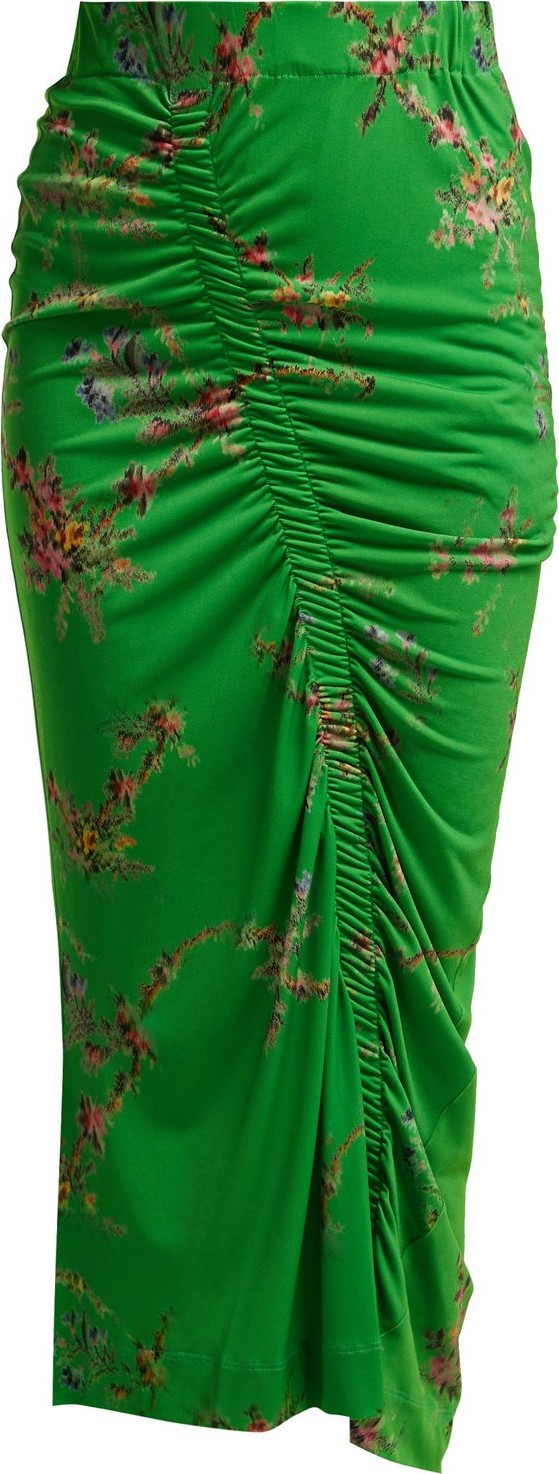 Preen Tracy floral-print ruched crepe-jersey skirt