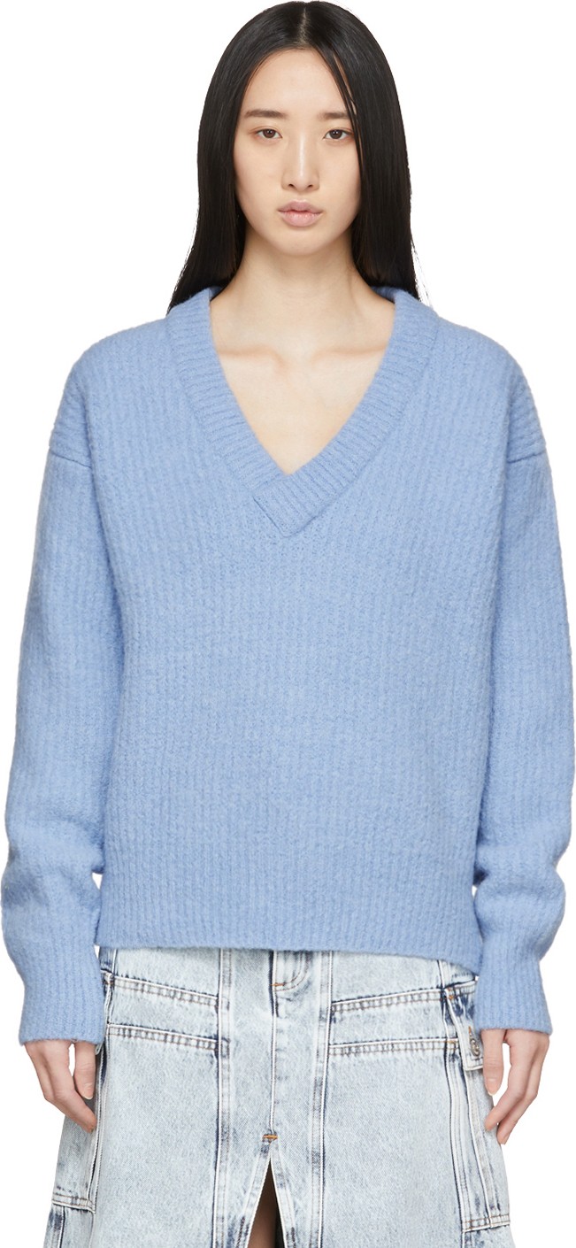 Our Legacy Blue Relaxed Fuzzy V-Neck Sweater