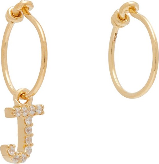 Theodora Warre Mismatched J-charm gold-plated hoop earrings