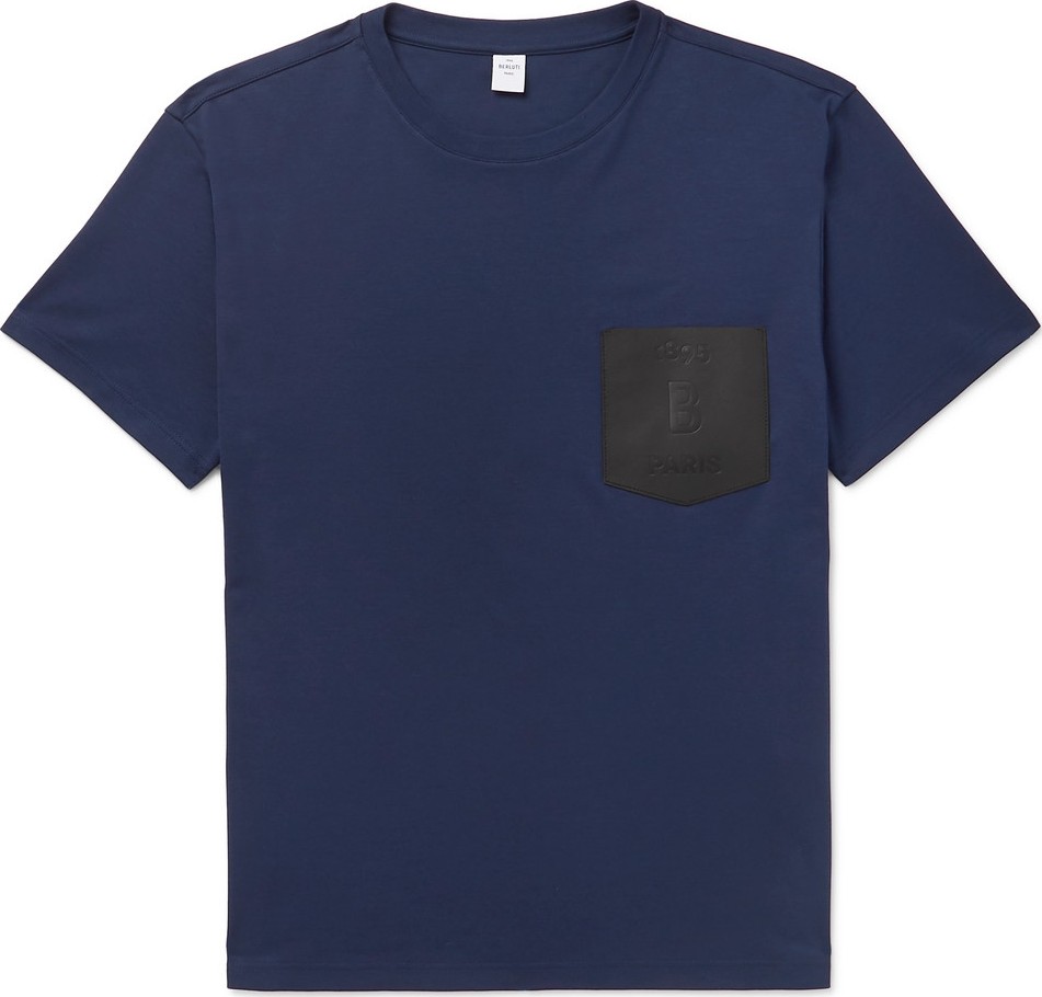 Berluti Leather-Trimmed Cotton-Jersey T-Shirt