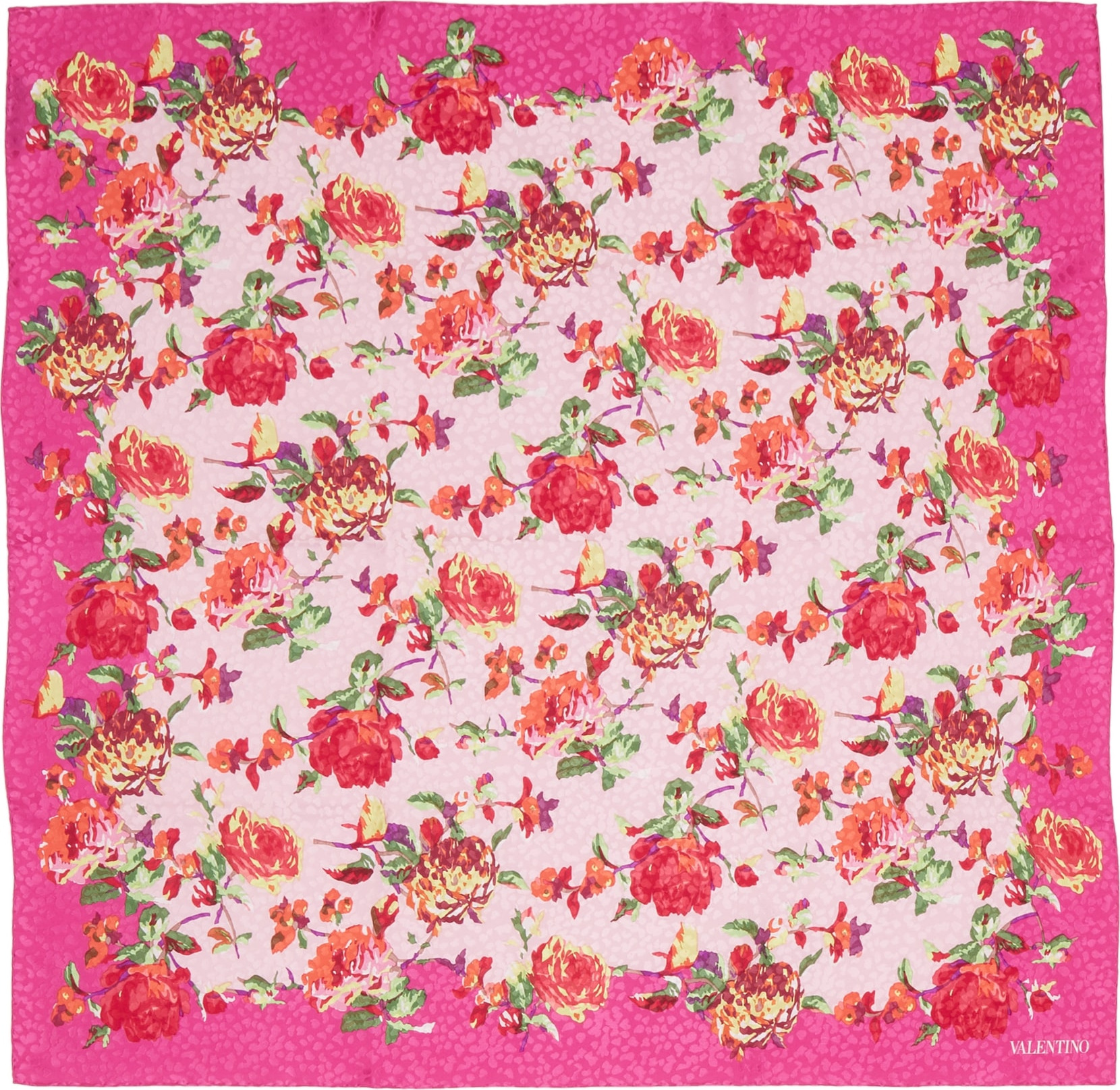 Valentino Rose Bud Silk Foulard Scarf
