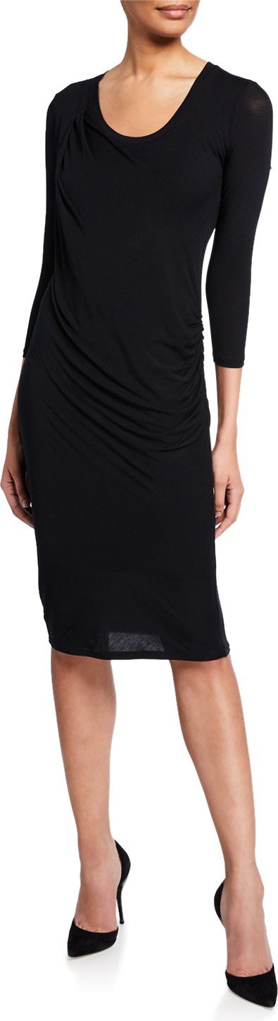 Majestic Soft Touch Scoop-Neck 3/4-Sleeve Drape Dress