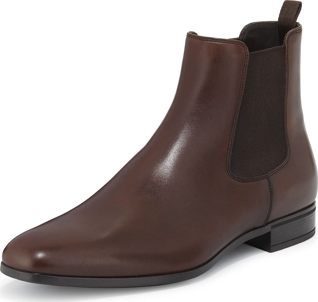 Prada Leather Chelsea Rubber-Bottom Boots, Brown