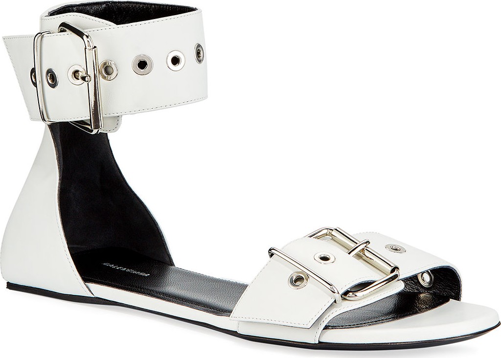 Balenciaga Flat Belted Leather Sandals