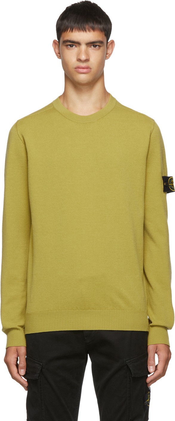 Stone Island Yellow Rib Knit Yoke Sweater