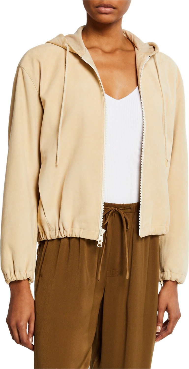 Vince Zip-Front Suede Hoodie