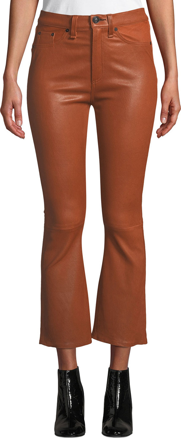 Rag & Bone Hana High-Rise Cropped Flare-Leg Leather Pants