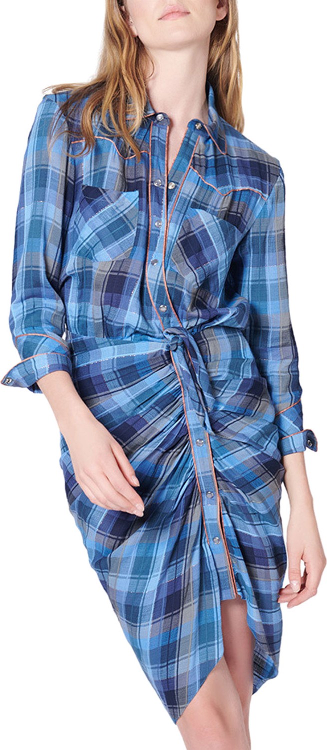 Veronica Beard Sierra Gathered Plaid Button-Front Shirtdress