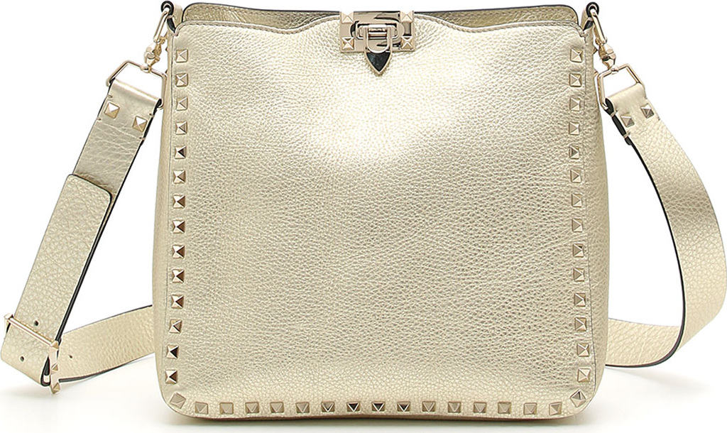Valentino Rockstud Small Metallic Leather Hobo Bag