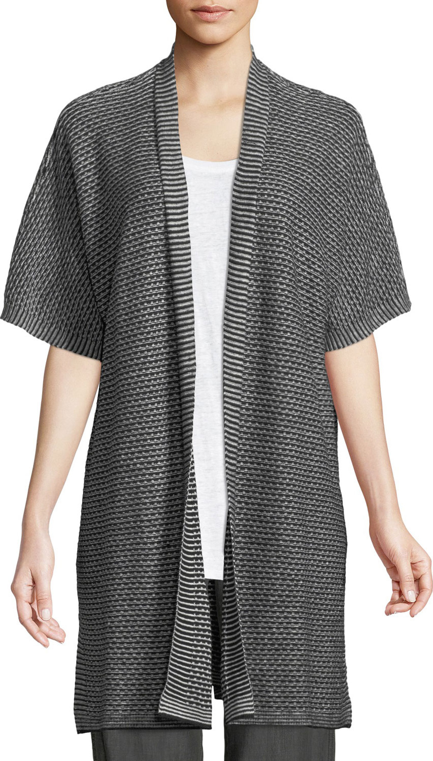 Eileen Fisher Short-Sleeve Organic Linen Kimono Cardigan