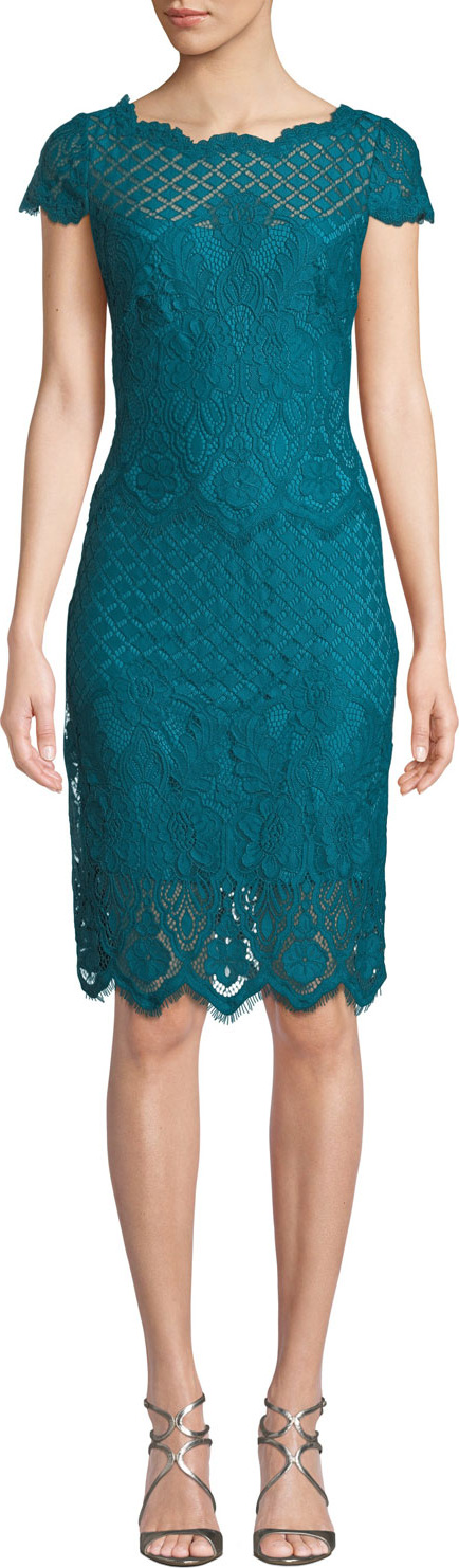 Tadashi Shoji Bazil Multipattern Cap-Sleeve Lace Sheath Dress