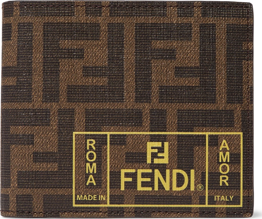 Fendi Logo-Print Cross-Grain Leather Billfold Wallet