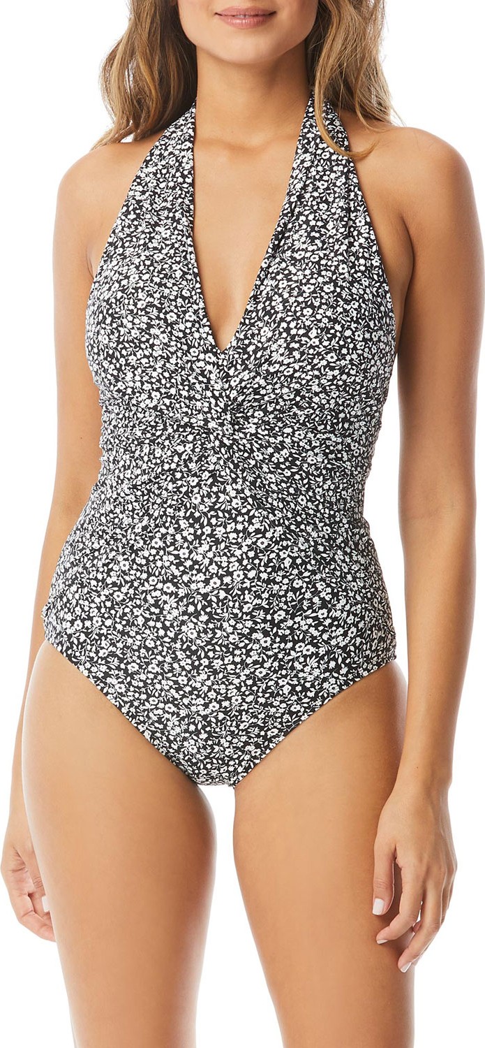 MICHAEL MICHAEL KORS Deep V Twist Halter One-Piece Swimsuit