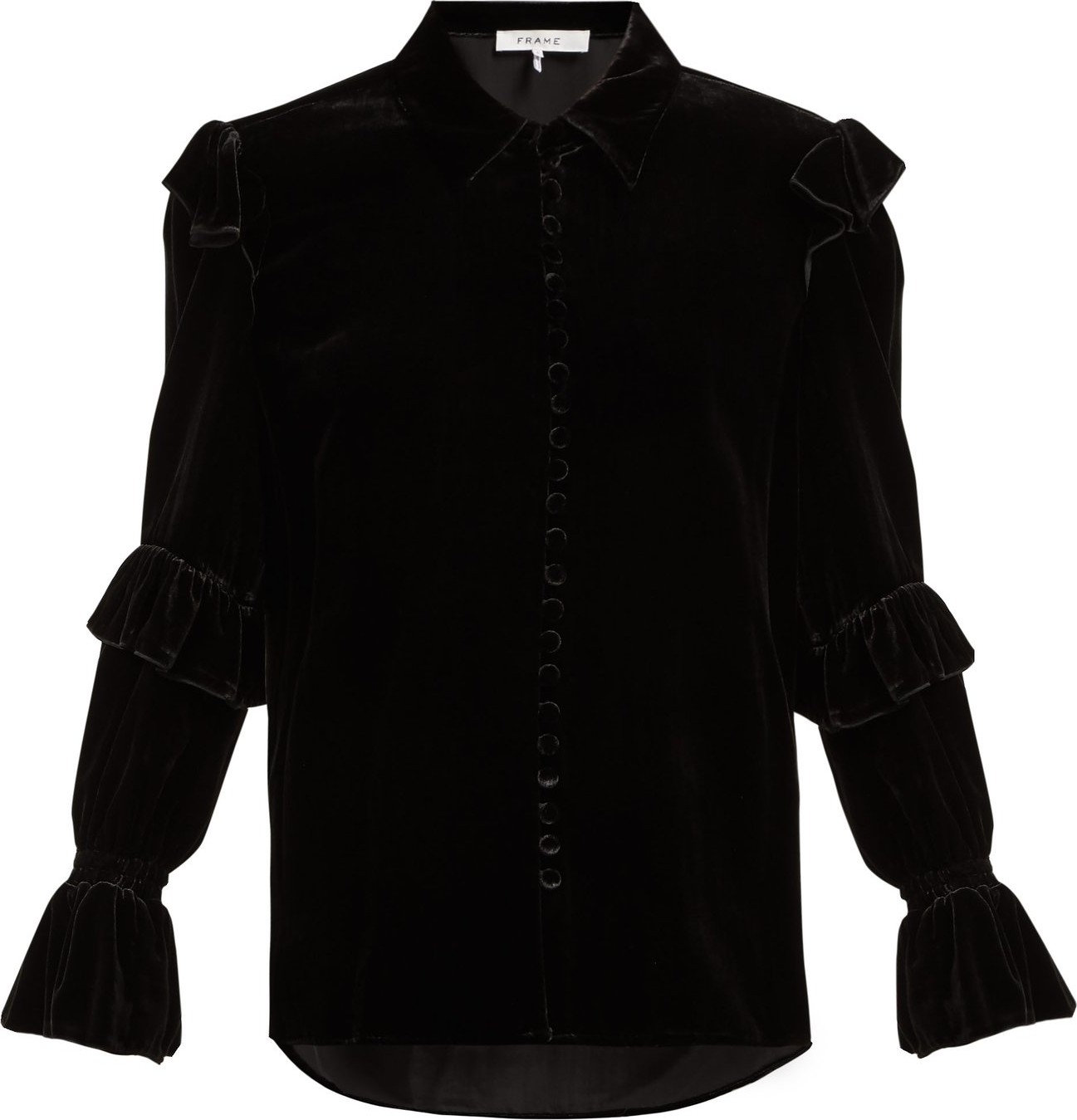 FRAME DENIM Ruffled velvet blouse