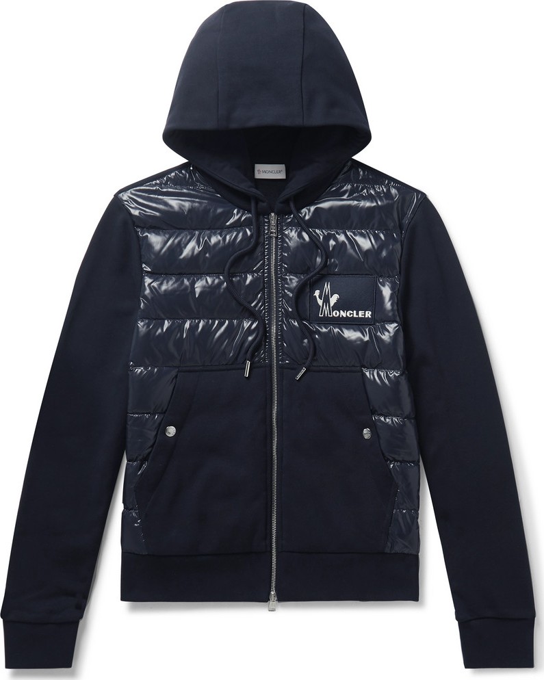Moncler Panelled Cotton-Jersey and Quilted Shell Down Zip-Up Hoodie