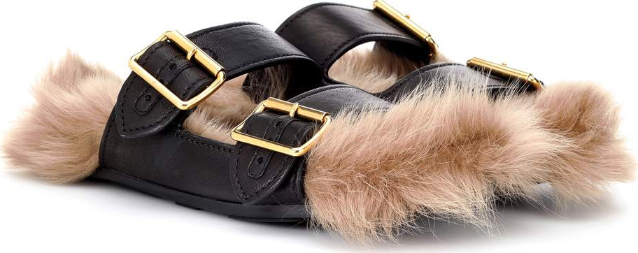 Prada Fur-lined leather sandals