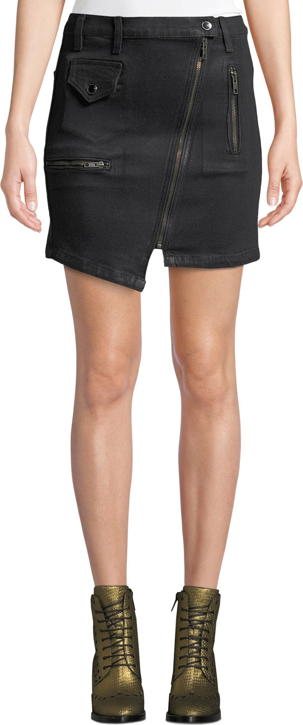Hudson High-Rise Asymmetric-Zip Moto Skirt