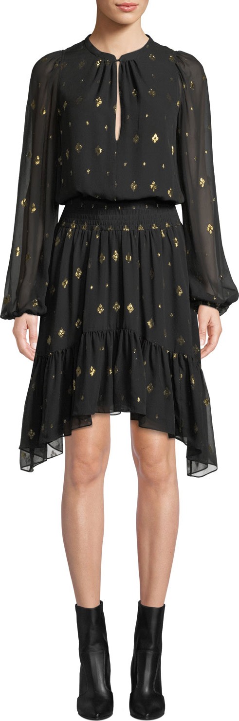 A.L.C. Sidney Long-Sleeve Metallic Flounce Dress