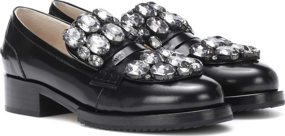 N°21 Crystal-embellished leather loafers