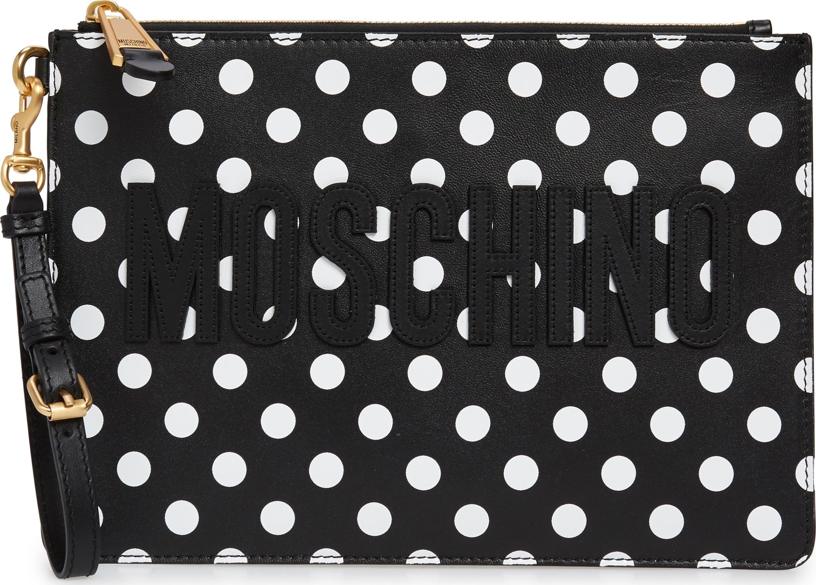 Moschino Logo Polka Dot Faux Leather Pouch