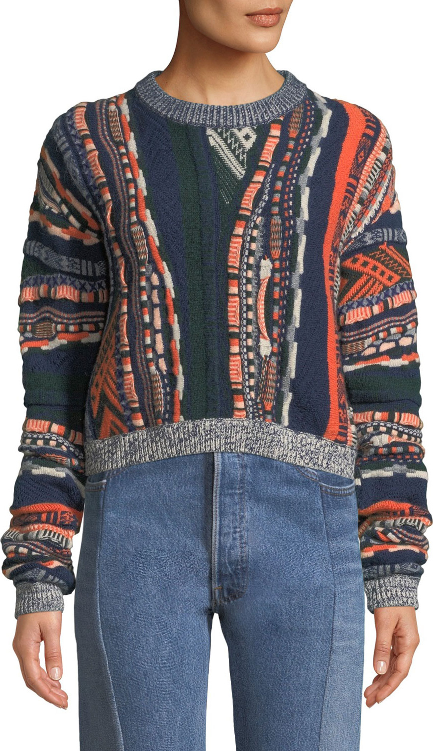 Carven Multi-Print Crewneck Pullover Sweater
