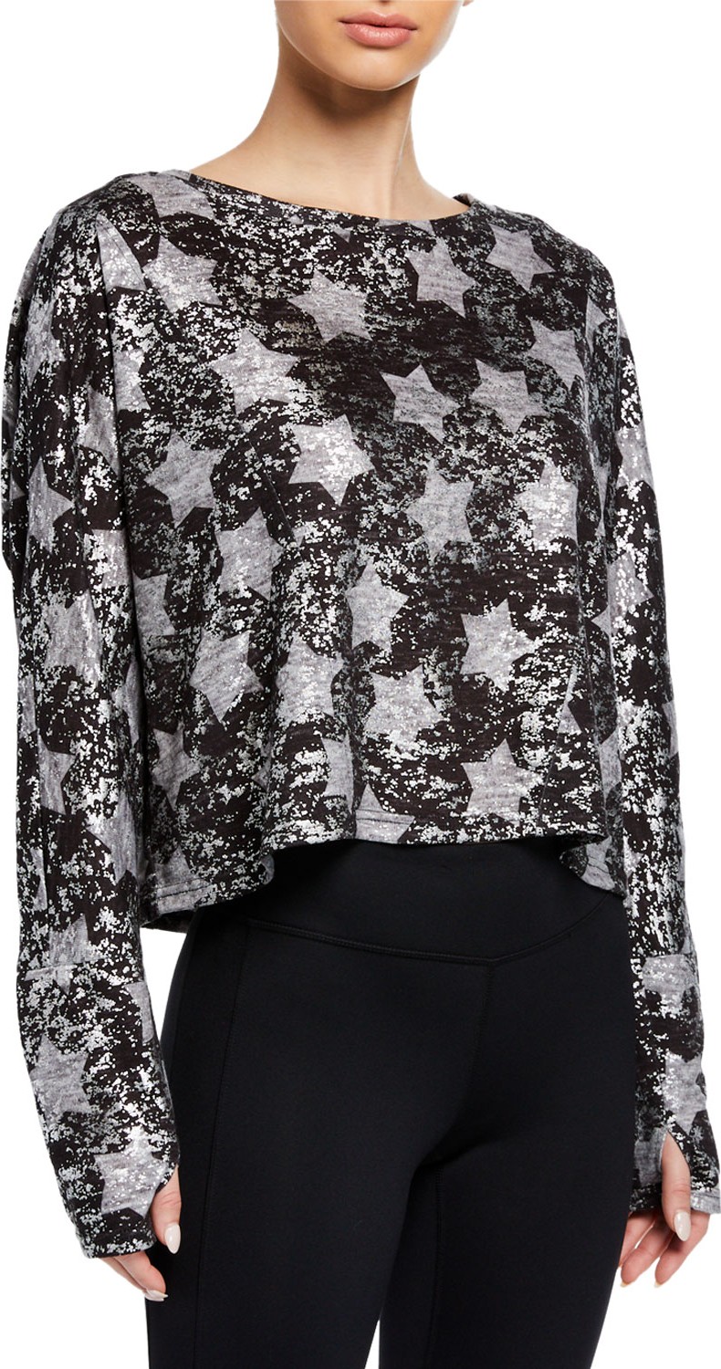Terez Foil Star-Print Cropped Pullover Sweater