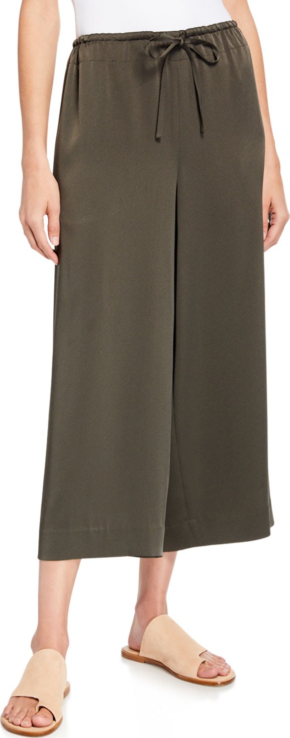 Vince Cropped Satin Drawstring Culottes