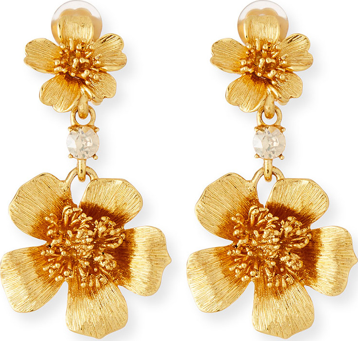 Oscar De La Renta Delicate Flower Clip-On Drop Earrings