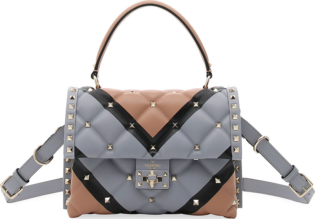Valentino Candystud Quilted V-Stripe Top-Handle Bag