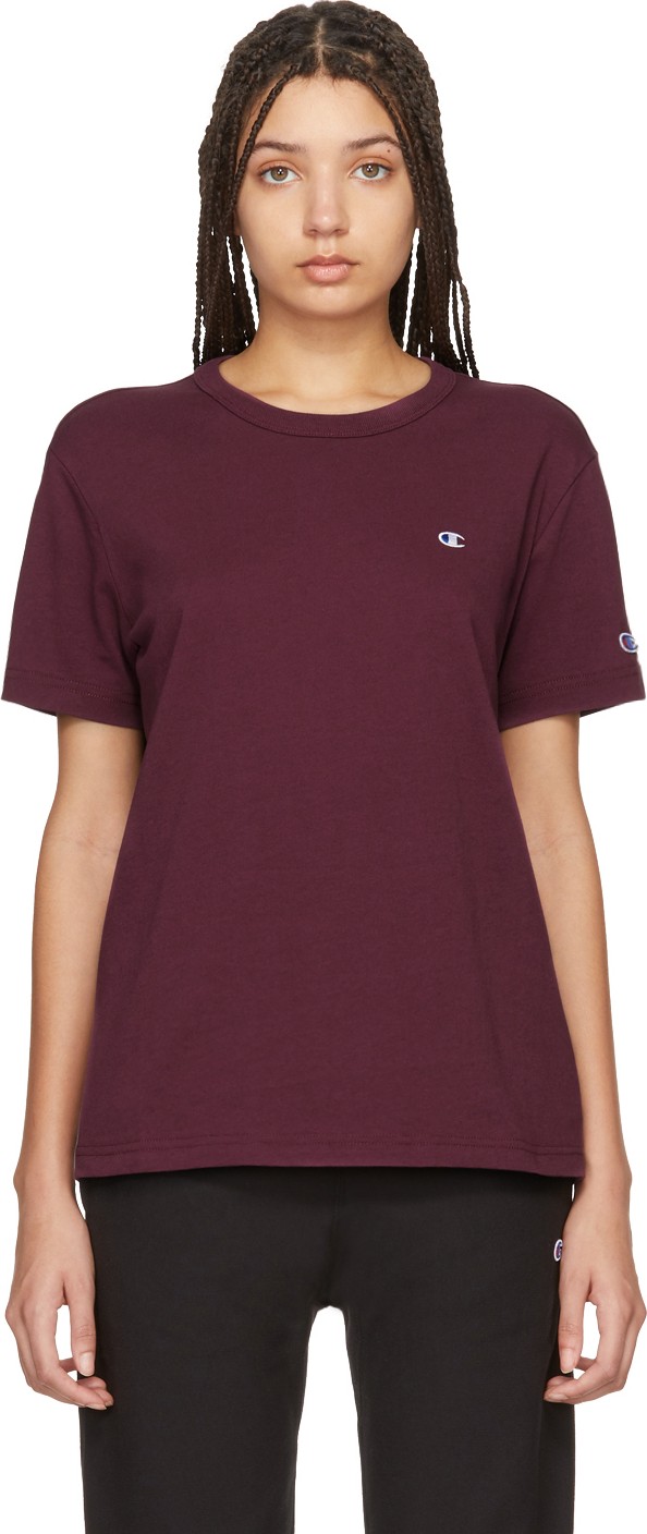 Champion Reverse Weave Burgundy Logo T-Shirt