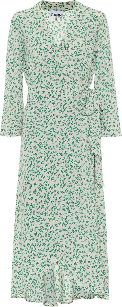 Ganni Printed crêpe wrap dress