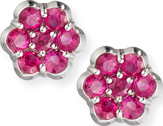 Bayco Platinum & Ruby Floral Stud Earrings