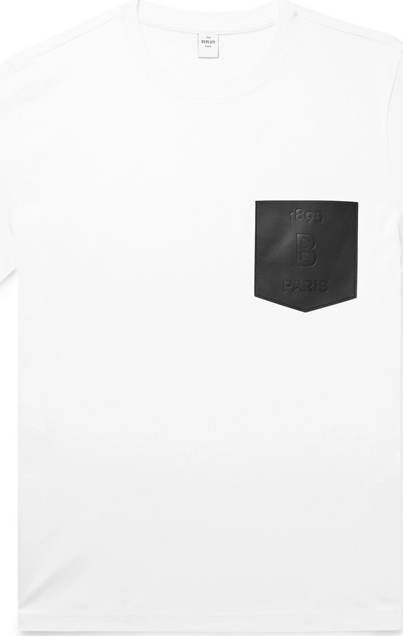 Berluti Leather-Trimmed Cotton-Jersey T-Shirt