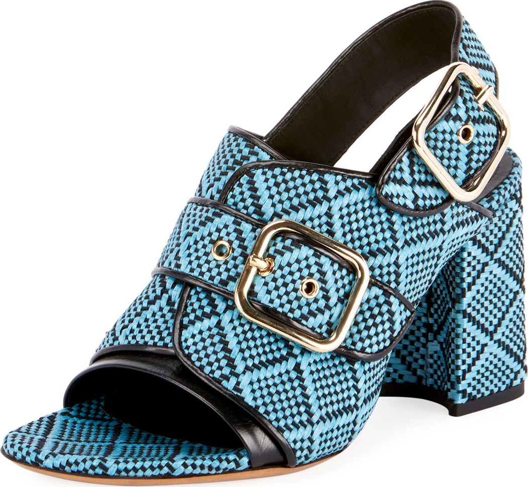 Dries Van Noten Raffia Calf-Leather Chunky Heel Sandal s