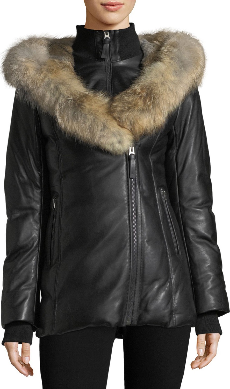 Mackage Ingrid Leather Jacket w/ Fur Collar
