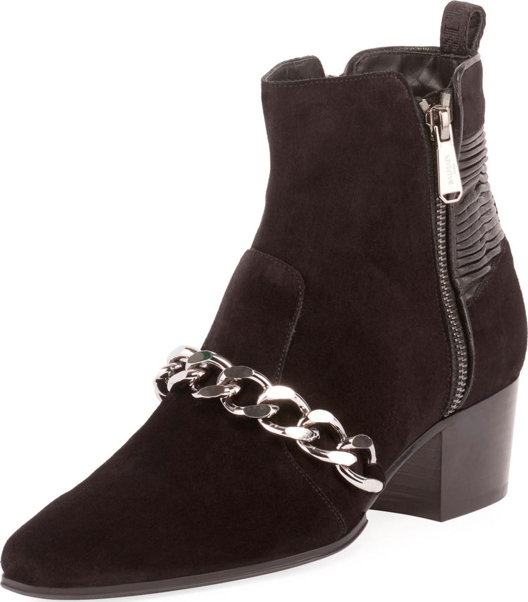 Balmain Ella Calfskin Chain-Trim Bootie