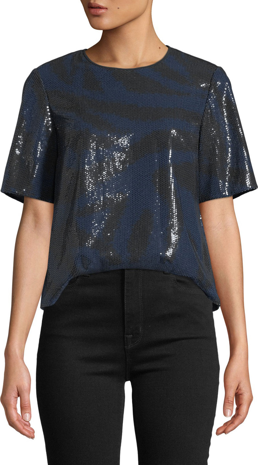 DIANE von FURSTENBERG Ali Sequined Animal-Print Tee