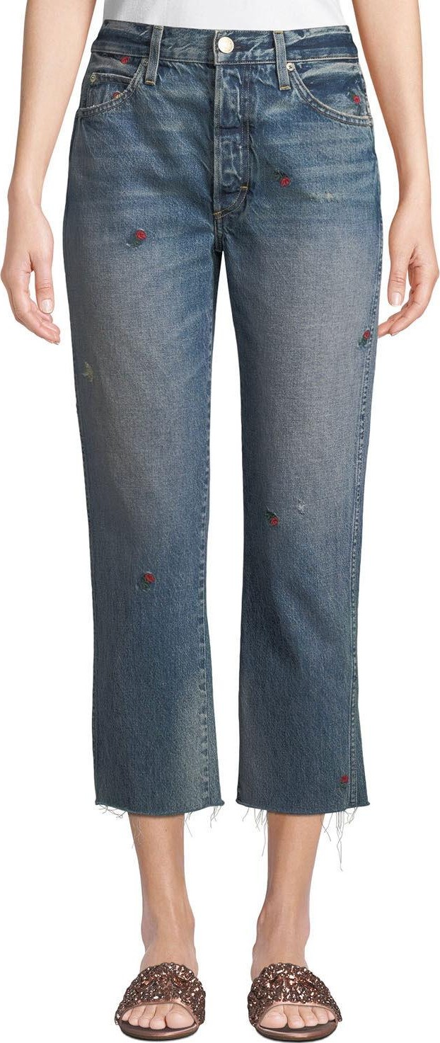 AMO Loverboy Embroidered Straight-Leg Cropped Jeans