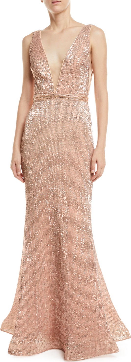 Jovani Stretch Sequin V-Neck Gown