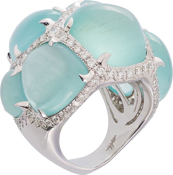 Margot McKinney 18k Multi-Aquamarine Ring w/ Diamonds, Size 6.5