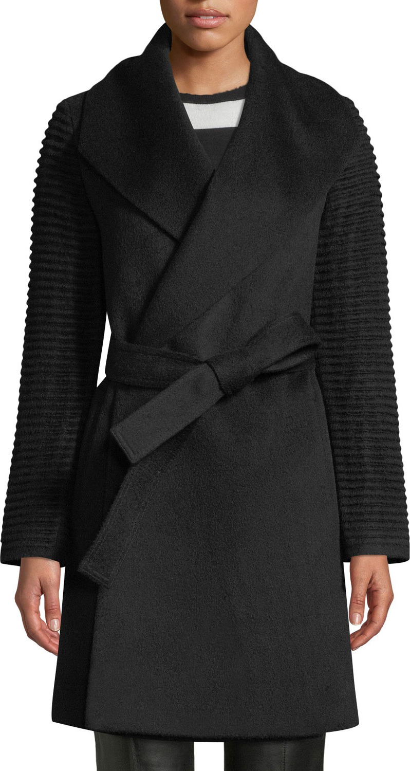 Sentaler Mid-Length Ribbed-Sleeve Shawl-Collar Baby Alpaca Wrap Coat