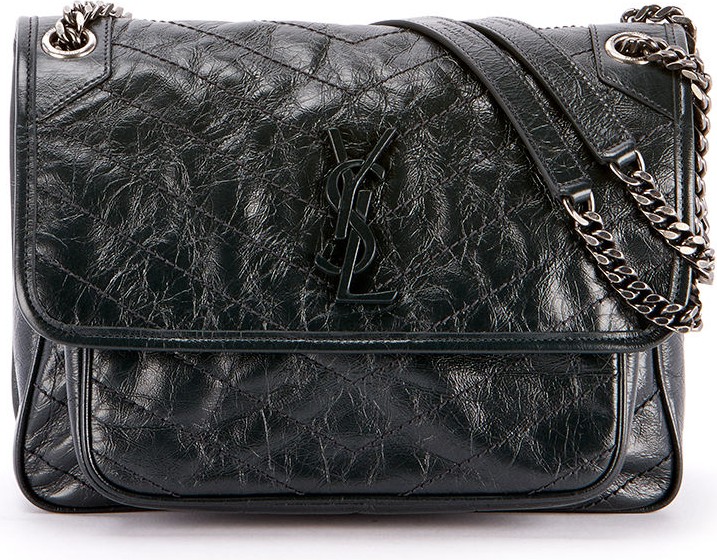 Saint Laurent Niki Medium Crinkled Calf Flap-Top Shoulder Bag
