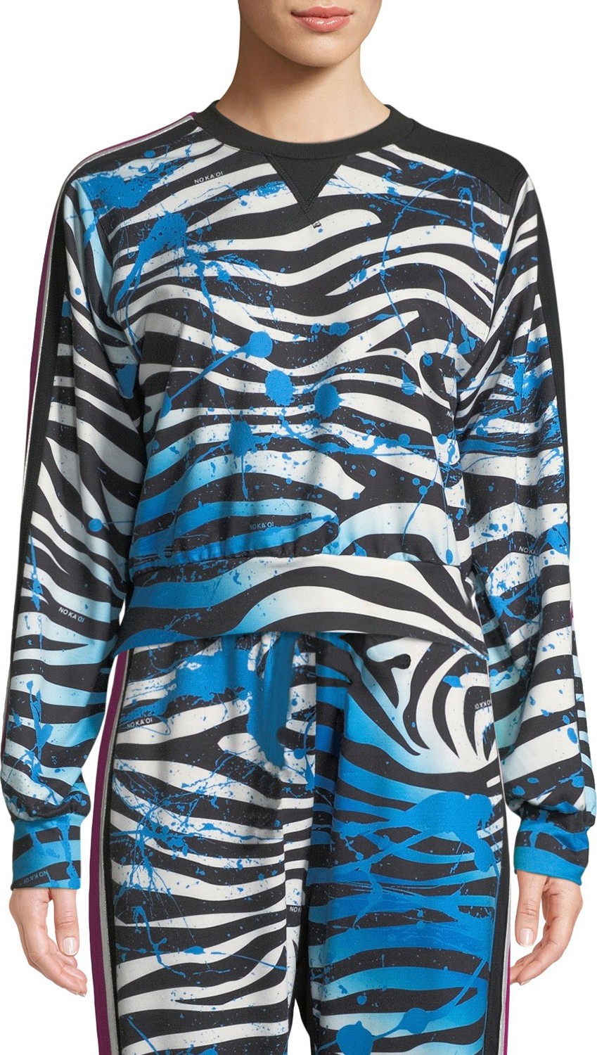NO KA'OI Nola Zebra-Print Cropped Sweatshirt