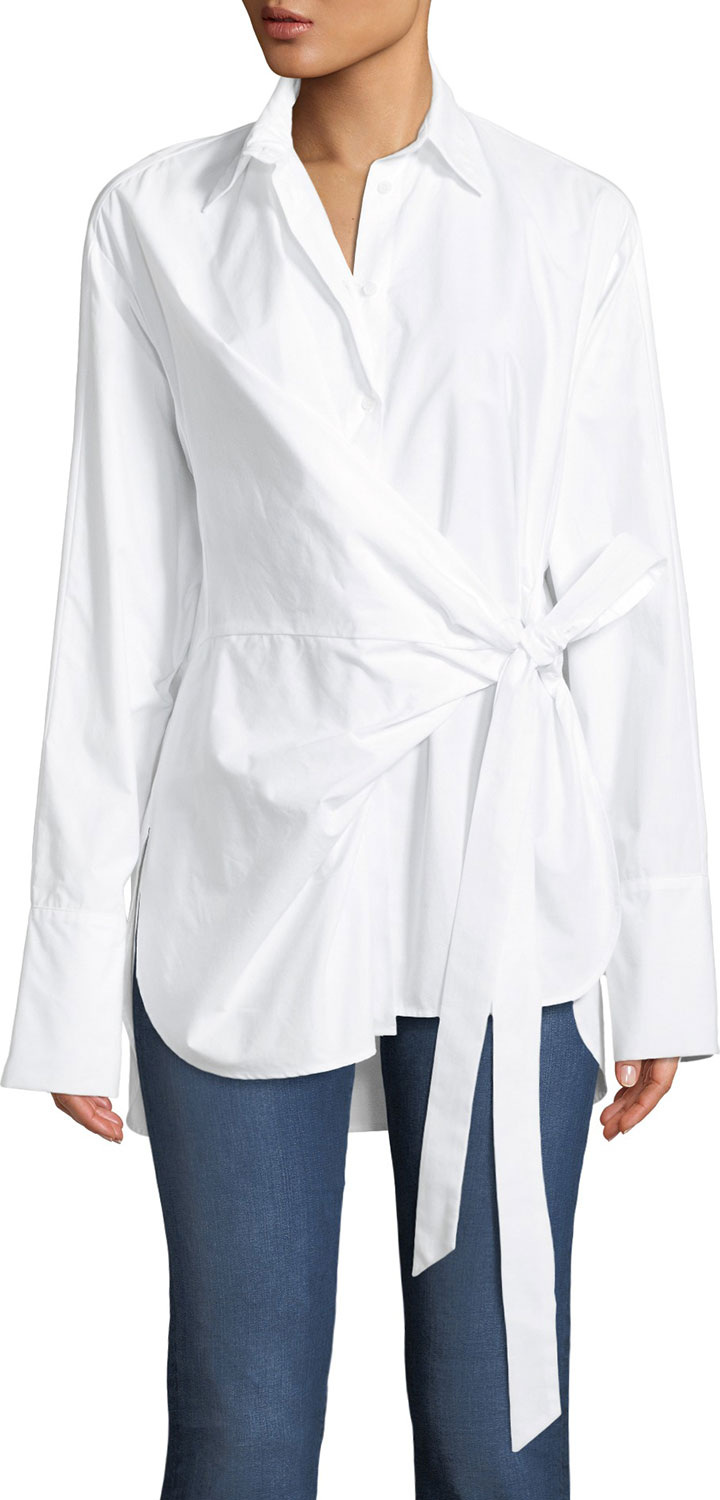 Christian Wijnants Tab Draped Button-Front Cotton Shirt