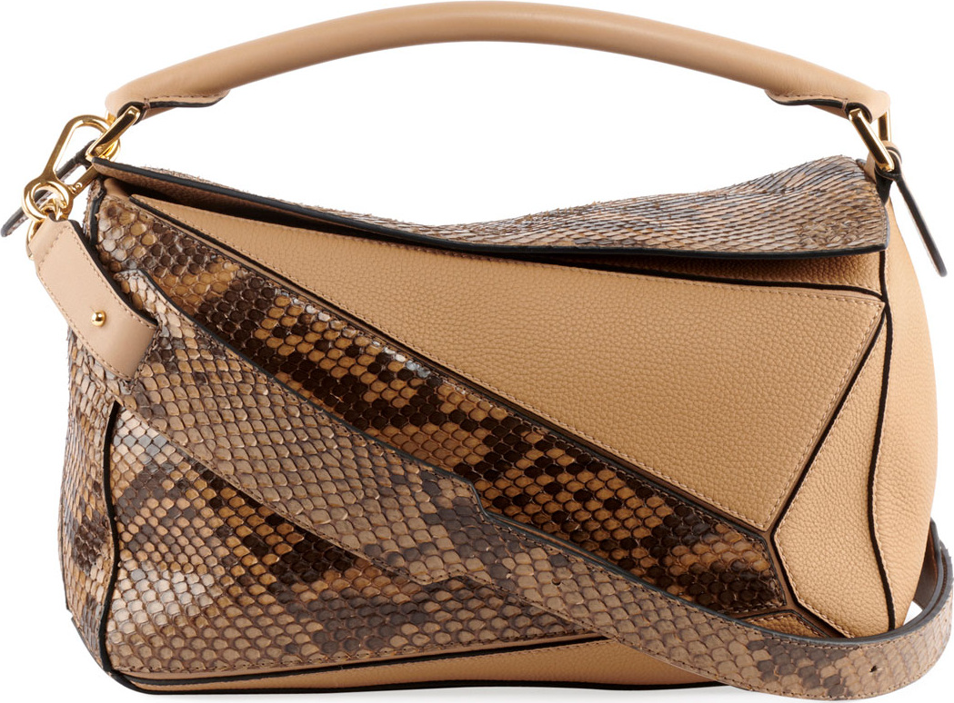 LOEWE Puzzle Colorblock Python and Leather Bag