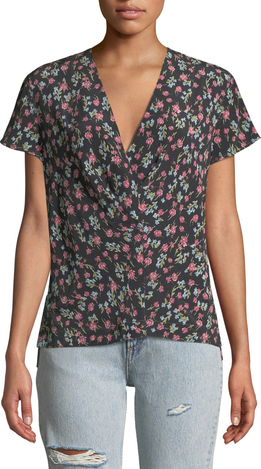 Rag & Bone Shields Floral V-Neck Short-Sleeve Top