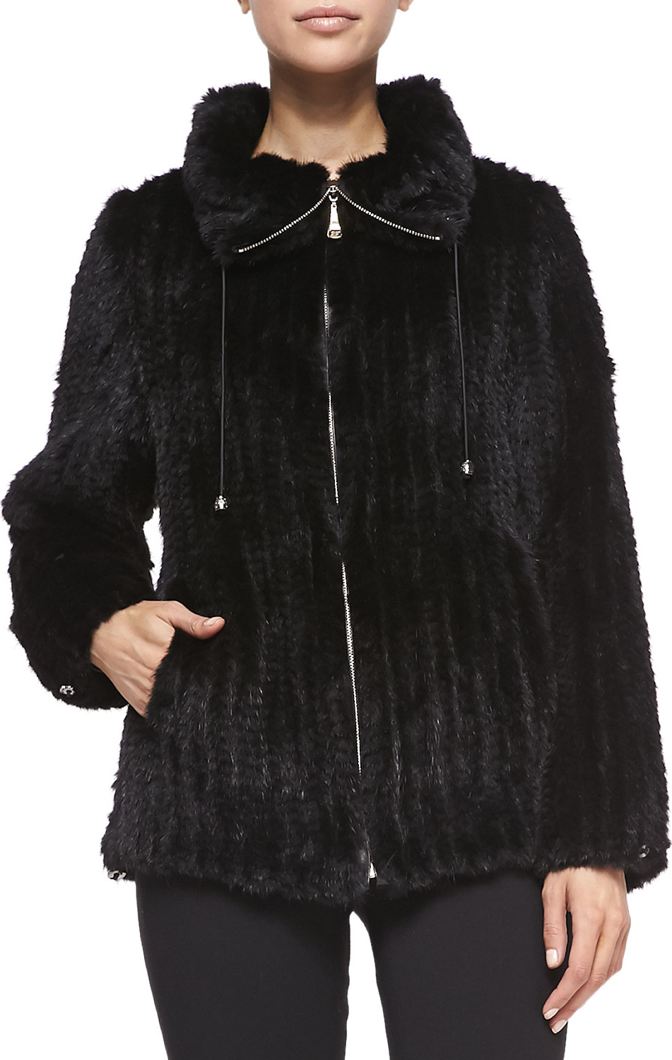 Belle Fare Knitted Mink Fur Bomber Jacket